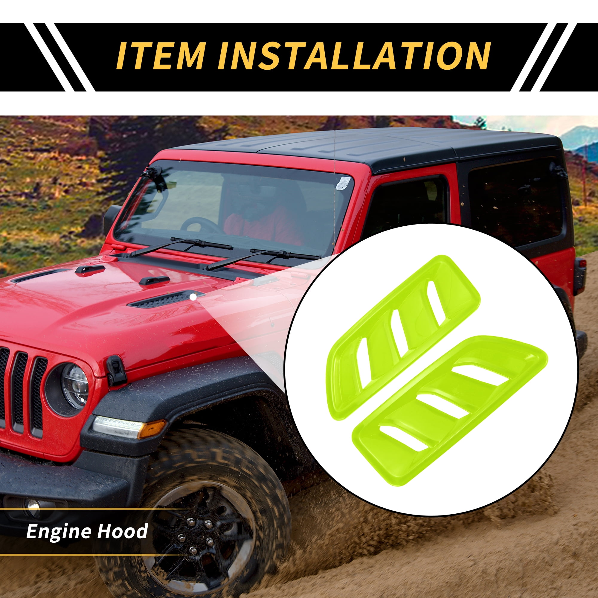 Unique Bargains 1 Pair Car Front Hood Air Outlet Vent Cover Trim for Jeep Wrangler JL JLU Gladiator 2018-2024 Hood Engine Bonnet Air Vent Outlet Cover Bezels ABS Green