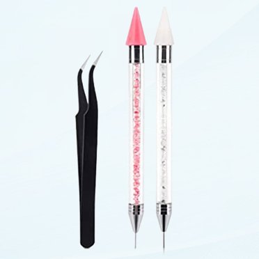 2-Piece Nail Art Tweezers Set – Straight & Curved Tip Stainless Steel With Silicone Heads For Rhinestones & Crafts