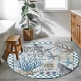 thumbnail image 4 of Blue Beach Coastal Round Area Rug 4 FT, Non Slip Indoor Outdoor Rug, Nautical Seaside Coral Starfish Washable Soft Circular Carpet Non-Shedding Floor Mat for Coffee Table Nursery Foyer Balcony, 4 of 8