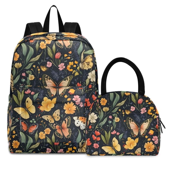 ALAZA Backpack Set Spring Butterflies Floral-a8 Elementary School Bags Student BookBag with Lunch Bag