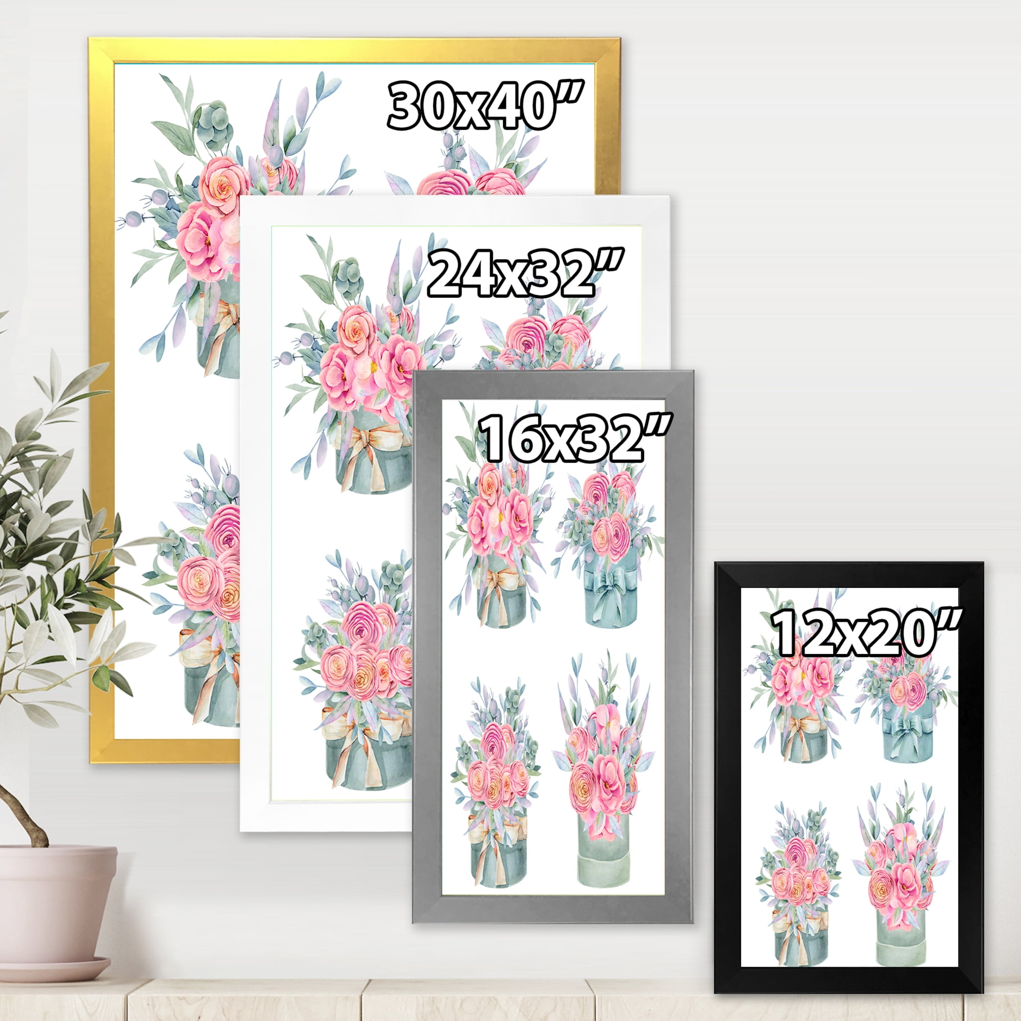 Designart 'Bouquets Collection of Pink Roses' Farmhouse Framed Art Print