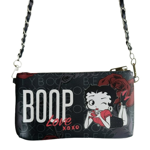 Betty Boop handbag red roses shoulder chain and wristlet