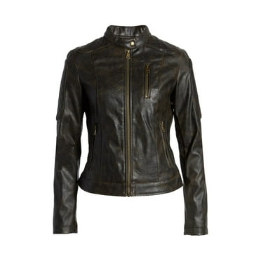 Levi's MED. BROWN Women's Vintage Distressed Faux Leather Moto Jacket, XL