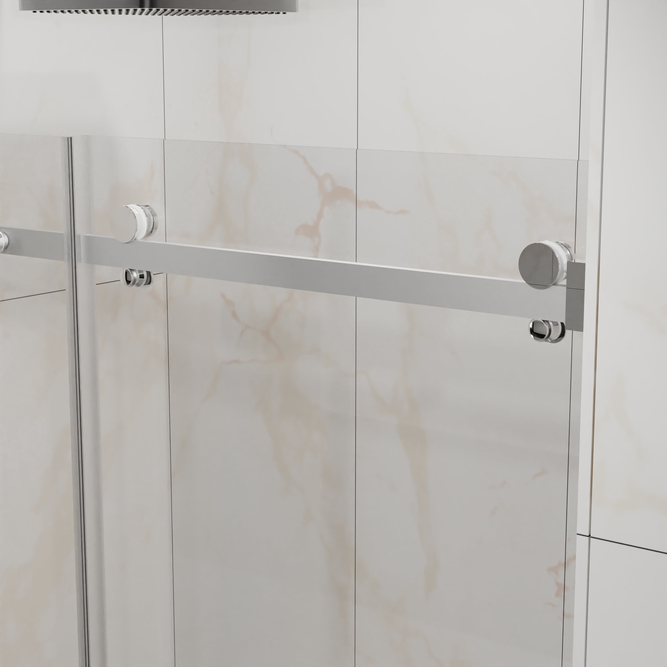 Frameless Shower Door, 48" W x 72" H Sleek Silent Sliding Glass Door, 1/4" (6mm) Thick Tempered Clear Glass with Easy-clean Coating, Heavy-Duty 304 Stainless Steel, Chrome02