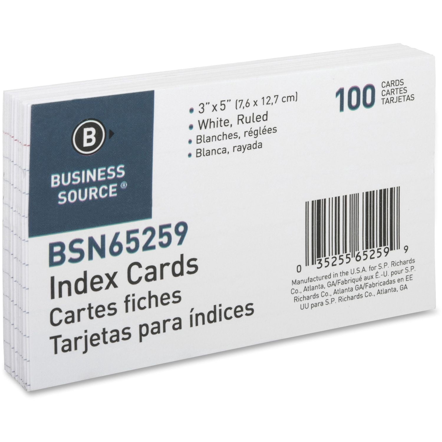 10Pc Business Source Ruled White Index Cards 5" Width x 3" Length, 100 / Pack