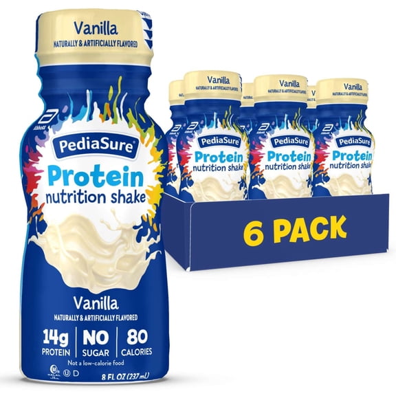 PediaSure Protein, 14g Protein, Vanilla, 8-fl-oz Bottle, Pack of 6