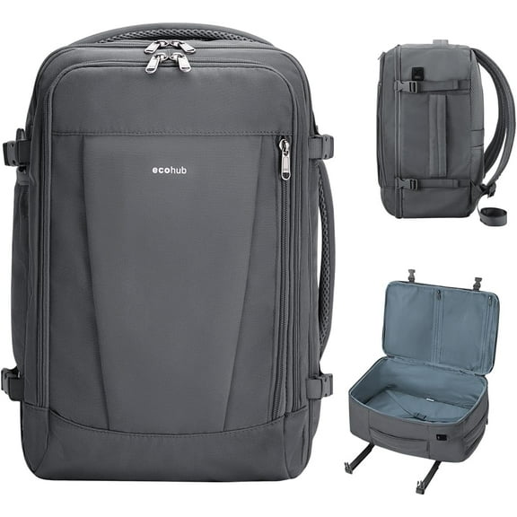 Travel Backpack, Personal Item Backpack with 13 Pockets, Flight Approved Carry on Backpack with USB Port & Luggage Sleeve, Travel bag for Men & Women, Water Resistant Backpack, 25L, Grey