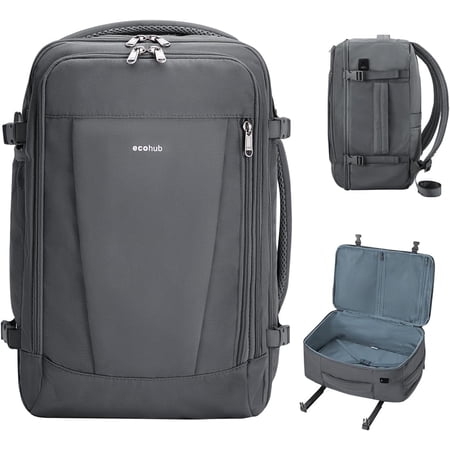 Travel Backpack, Personal Item Backpack with 13 Pockets, Flight Approved Carry on Backpack with USB Port & Luggage Sleeve, Travel bag for Men & Women, Water Resistant Backpack, 25L, Grey