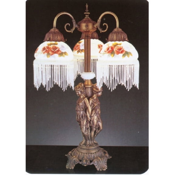 Meyda Tiffany 27085 Vintage Victorian Tiffany Three Light Table Lamp - MultiColor