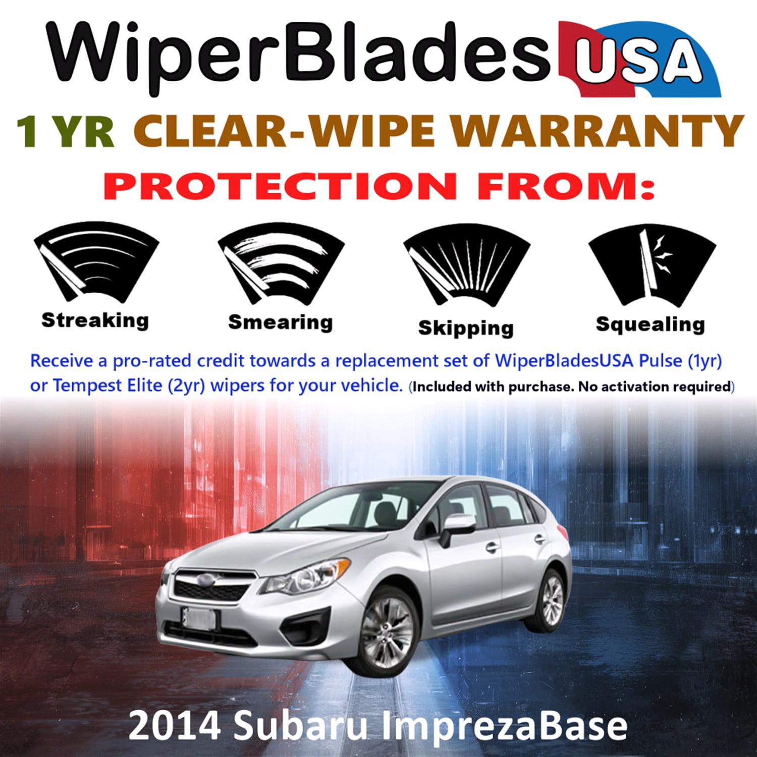 2014 Subaru Impreza Base Beam Wiper Blades Wipers w/1yr Warranty (Set of 3) w/Rear Wiper (WiperBladesUSA)