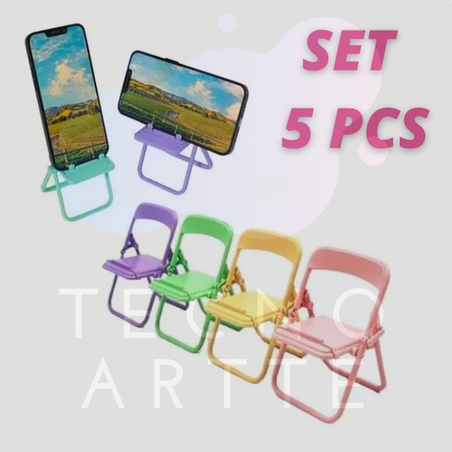 Soporte Porta Celular SET 5 PCS Forma Silla Sillita Plegable Kawaii SET 5 PCS para iPhone y Android Kawaii SillaC05 / Mini Silla / Soporte para celular