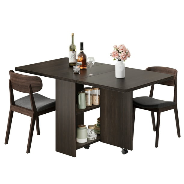 Folding Dining Table with Drop Leaf and 2 Storage RacksPerfect for