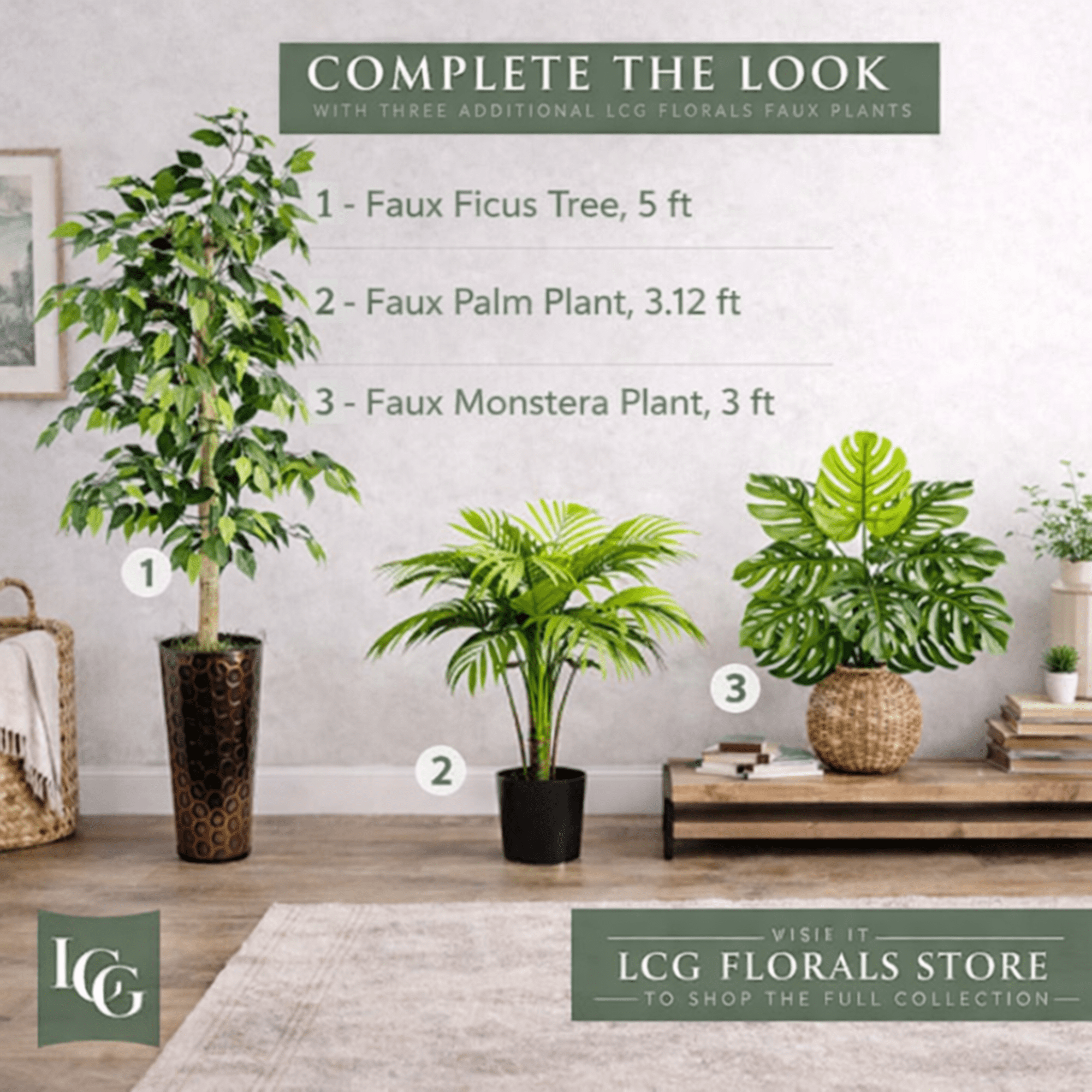 Artificial Tree, 5ft Artificial Ficus Tree in a Patterned Copper Pot by LCG Florals, Faux Designer Fake Indoor Tree for Living Room, Office, and Home Décor