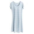 thumbnail image 1 of Robe de Pyjama d'Été à Rayures pour Femmes, Couleurs, Robe de Nuit à Manches Courtes avec Coussinet de Poitrine, Robes de Nuit pour Femmes G, 1 of 7