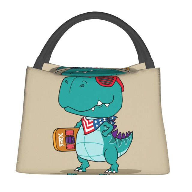 Disketp Cool Dino Playing Skateboard Bolsa Térmica Estampada, Bolsa Térmica Aislante para Almuerzo, Playa y Campamento