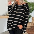 thumbnail image 2 of Solid Color Contrast Stripe Pullover Round Neck Loose Sweater For Women, 2 of 6