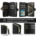 thumbnail image 4 of For Apple iPhone 12 Pro Max Wallet Case Magnetic Flip Cover 9-Card Slots Zipper Pocket With Detachable Shoulder Strap And Wrist Strap,Black,For iPhone 12 Pro Max, 4 of 7