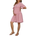 thumbnail image 4 of INSPIRE CHIC Women's Maternity Dress Bohemian Tiered Ruffled Bell Sleeve Casual V Neck Boho Pregnancy Dresses M Pink, 4 of 6