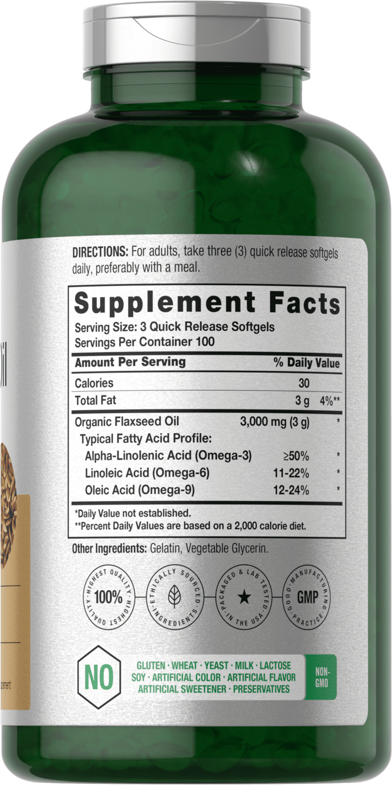 Flaxseed Oil Softgels 3000mg | 300 Count | with Omega 3 6 9 | by Horbaach