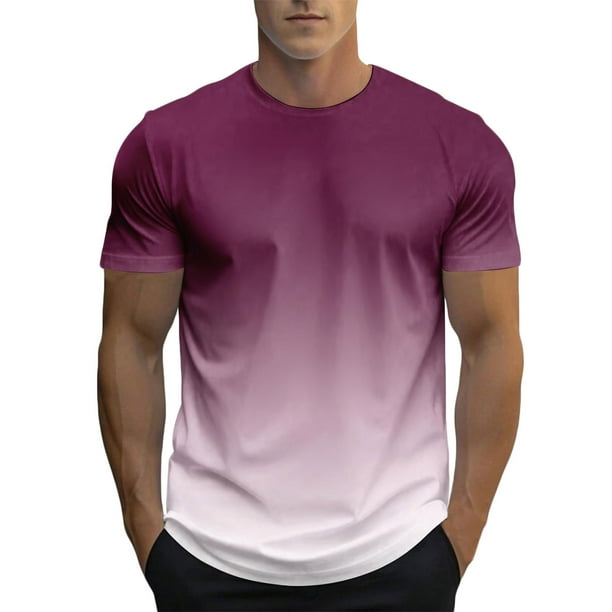 Tops para hombre, blusas y camisas de manga corta con cuello redondo para hombre, blusa informal de verano para hombre, blusa de manga corta con degradado y cuello redondo, blusa de poliéster para hom