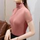 thumbnail image 4 of Tejiojio Women's Sheer Mesh Top Solid Mock Neck Short Sleeve Fitted Elegant Casual Blouse, 4 of 5