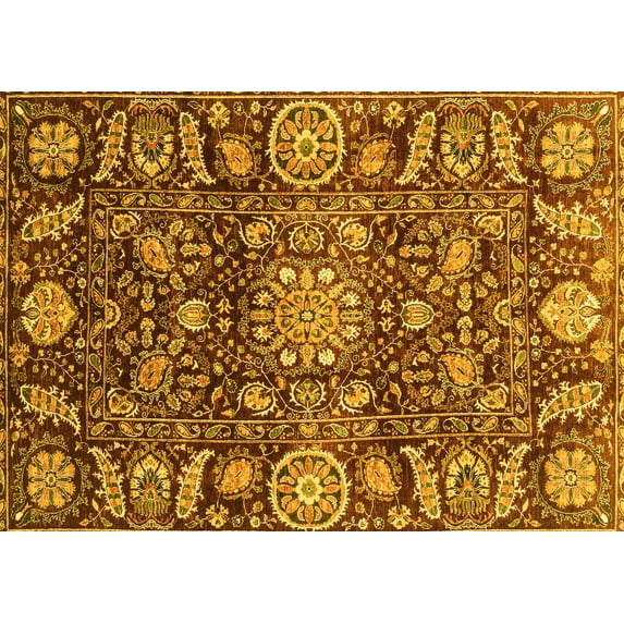 Ahgly Company Machine Washable Indoor Rectangle Oriental Yellow Traditional Area Rugs, 8' x 12'