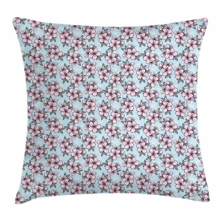 Oriental Garden Accents Cherry Blossom Throw Pillow Cushion Cover, Fresh Floral Garden Theme Springtime Oriental Nature Ornaments, Decorative Square Accent Pillow Case, 20 X 20 Inches, Pale Blue Pink Grey, by Ambesonne ()