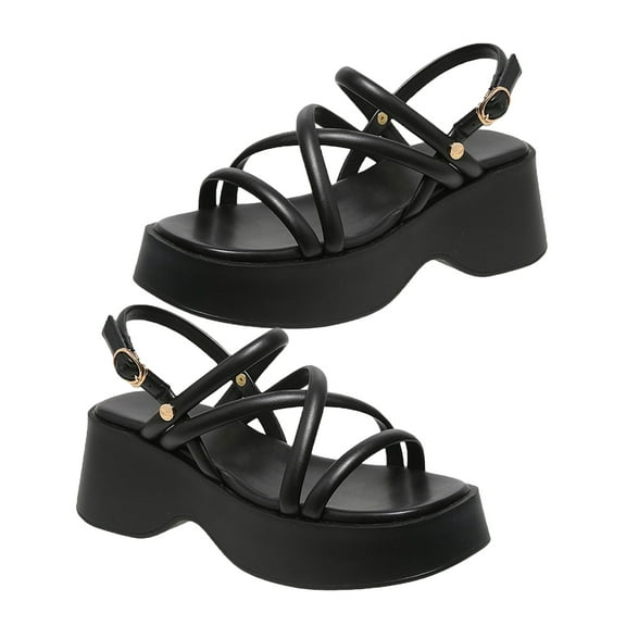 WASHWEPE Women's Platform Wedge Sandals 1 Pair Black Korean Style Summer Beachwear