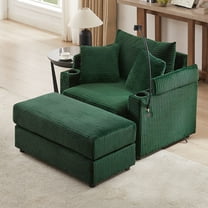 41.7" Corduroy Single Sofa Chair with Movable Ottoman, Storage Armrests, USB Ports & Cup Holders,Green