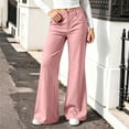 thumbnail image 4 of Linen Blend Flare Dress Pants for Women High Waist Double Button Loose Bootcut Pants Business Casual Pants with Pockets for Daily office Pink, 4 of 6