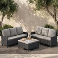 thumbnail image 3 of ELPOSUN Outdoor Patio Sectional 3-Seater Sofa Set of 2,6 Pieces All Weather Wicker Patio Furniture Set High Back Patio Couch with Ottomans for Porch,Garden,Backyard,Black&Gray, 3 of 8