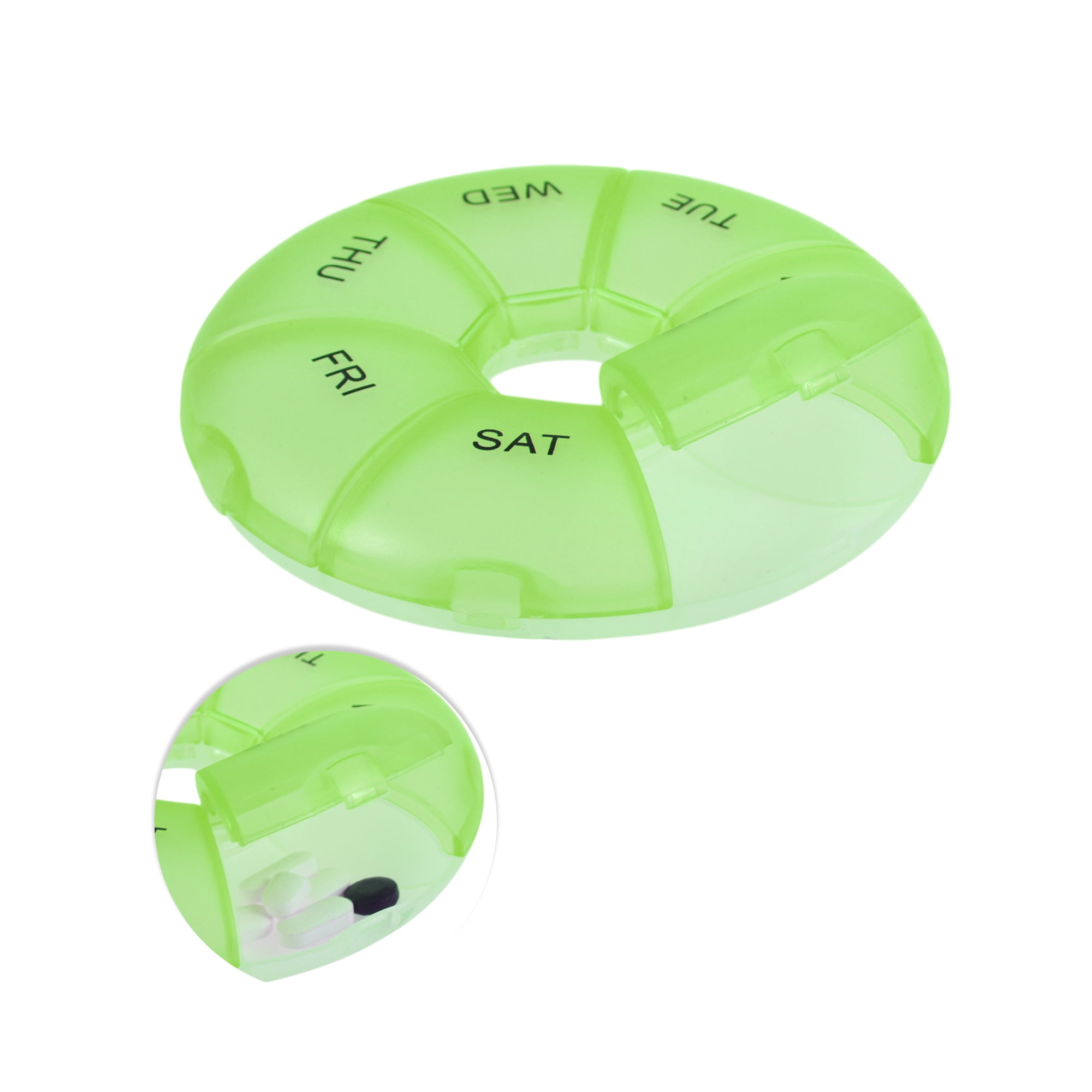 Unique Bargains Lightweight 7 Grids Circular Pill Case with Individual Compartments Green