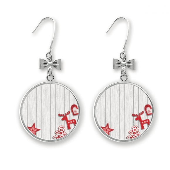 Merry mas Red Moose Star Bow Earrings Drop Stud Pierced Hook