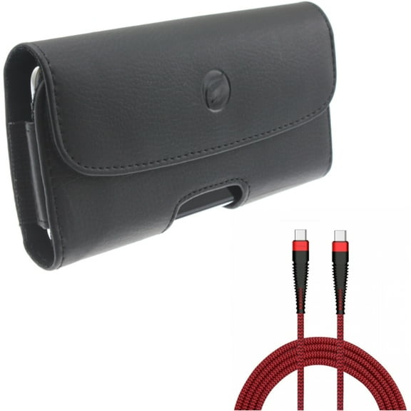 For Google Pixel 7 Pro/6 Pro - 10ft PD Cable w Case Belt Clip, Type-C to USB-C Charger Cord Power, Leather Holster Cover for Google Pixel 7 Pro/6 Pro Phones