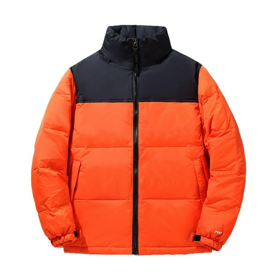 IYTR Fashion New Warm Down Coats with Pocket Zipper Stand-up Collar Patchwork Mens Winter Jacket Long Sleeve Jacket Orange M