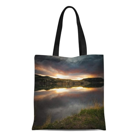 ASHLEIGH Canvas Bag Resuable Tote Grocery Shopping Bags Camping Scenic View of Sunrise on Hauser Lake Outside Helena Montana Us Early Tote