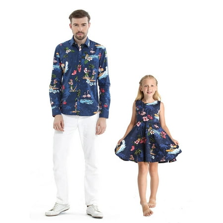 

Matching Hawaiian Luau Father Daughter Long Sleeve Shirt Vintage Dress in Christmas Santa in Hawaii