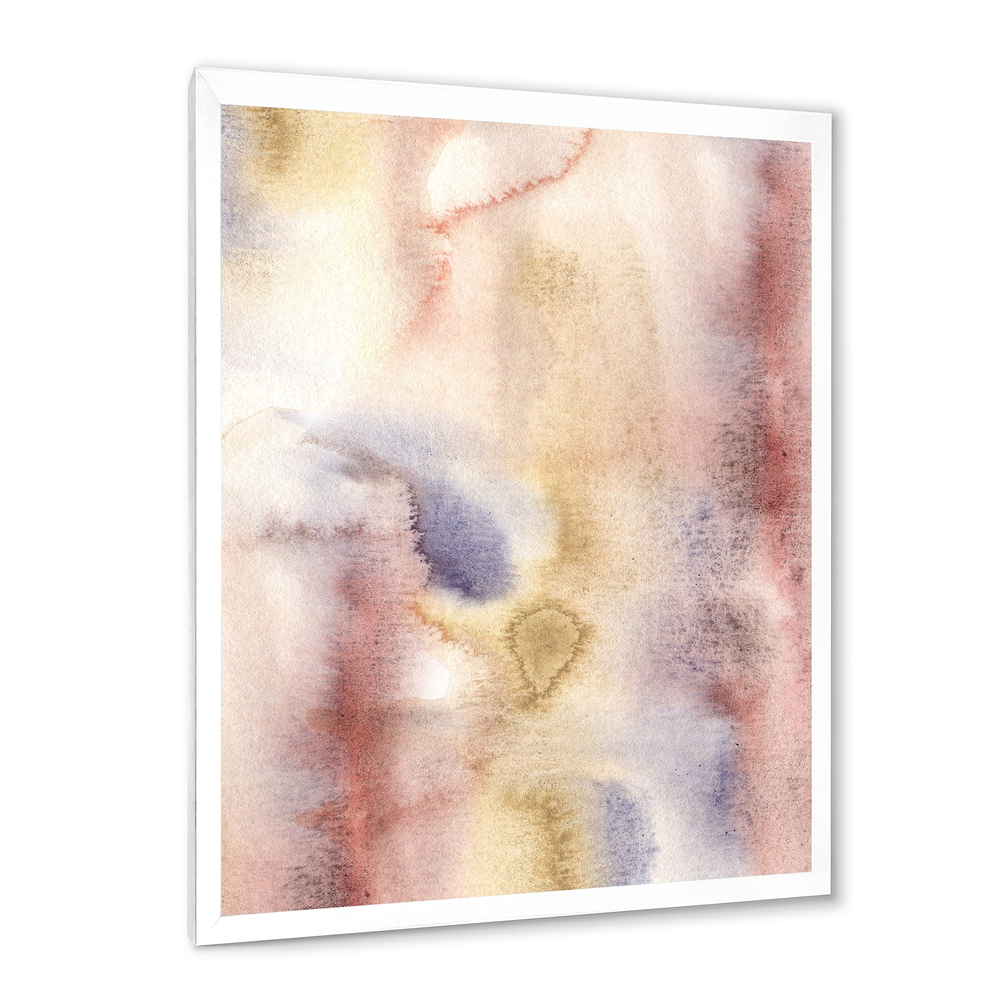 Designart 'Pastel Abstract With Pink Dark Blue and Yellow Spots' Modern Framed Art Print