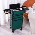 thumbnail image 4 of 4 in 1 Rolling Makeup Train Case, Professional Aluminum Makeup Travel Organizer Cosmetic Case, Cosmetology Caboodle Case on 360° Wheels, Beauty Storage Luggage Lockable(Dark Green), 4 of 18