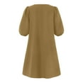thumbnail image 4 of VONDA 3 Colors Women V-Neck Puff Sleeve Pure Color Casual Loose Mini Dress, 4 of 6