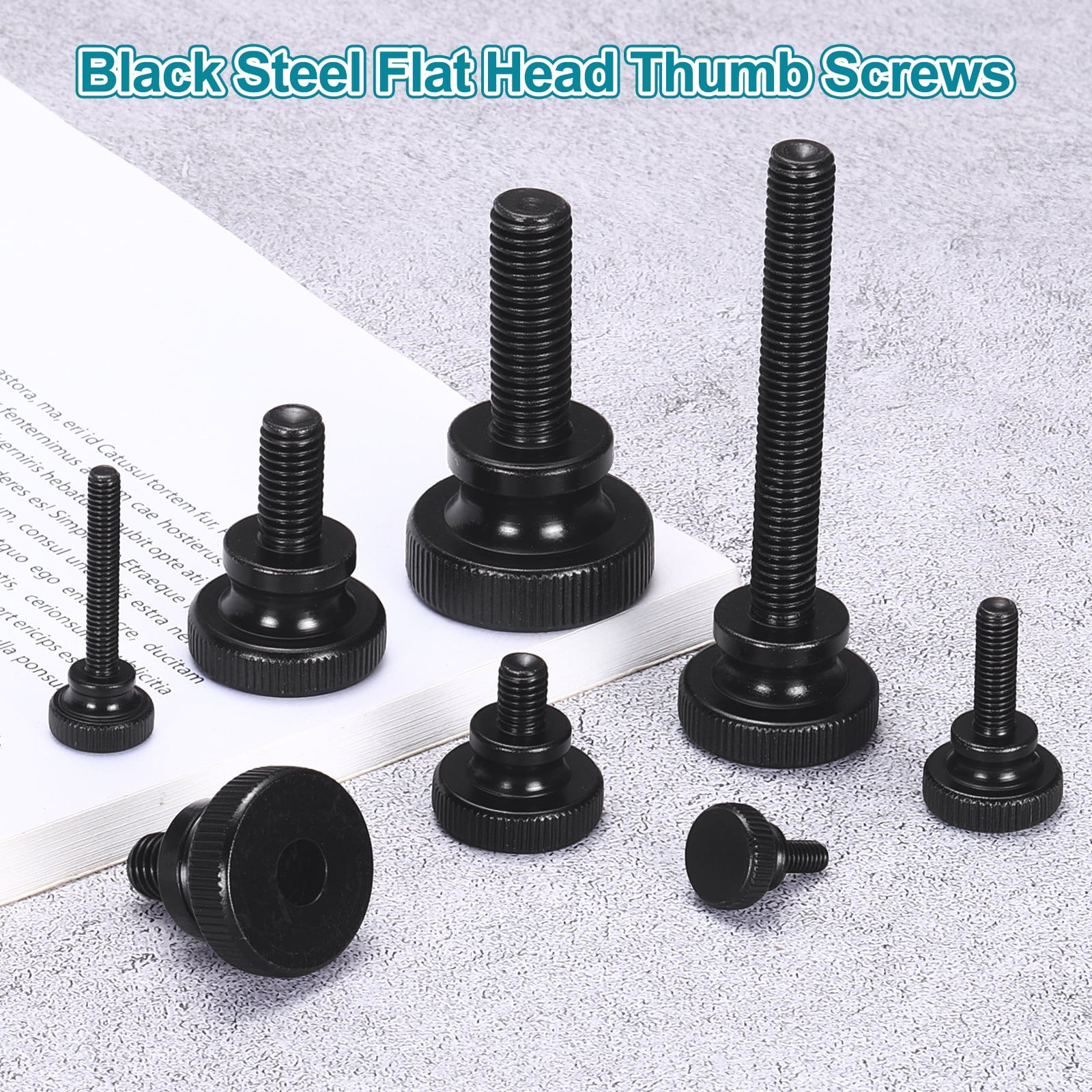 Uxcell M10x60mm Knurled Thumb Screws, Black Steel Flat Head Thumb Screws Zinc Plated Metric Knurled Head Bolts with Shoulder Grip Knobs Hand Tighten Thread Fasteners, 5 Pcs