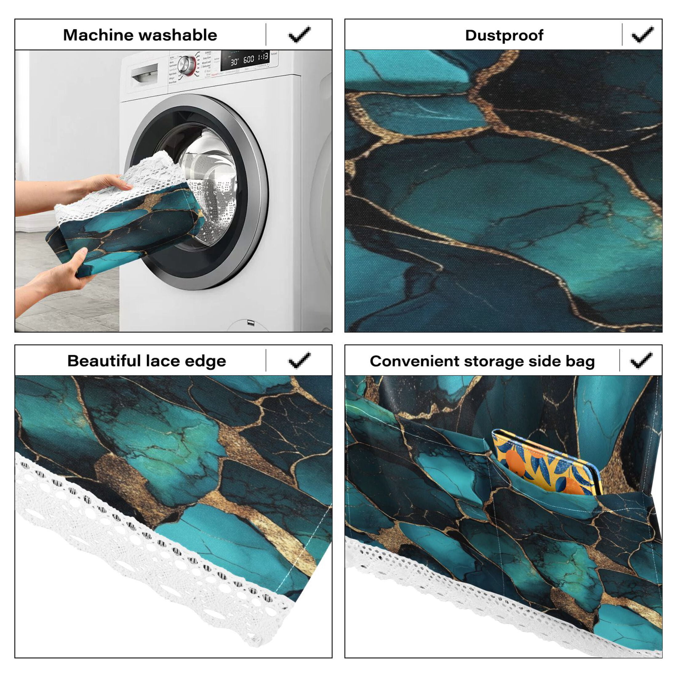 WOBOGO Gild Dark Green Marble Washing Machine Cloth Dryer Refrigerator Top Cover Protective Non-Slip Mat For Kitchen Laundry