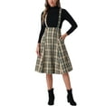 thumbnail image 2 of INSPIRE CHIC Overall Plaid Dress for Women's Christmas Tartan Pinafore Suspender Skirt L Khaki, 2 of 5