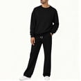 thumbnail image 3 of BiZtdJrK Lounge 2 Piece Sets for Men Loose Fit Solid Casual Fall Sweatsuits Crew Neck Long Sleeve Sweatshirts and Pants Outfits with Pockets Black M, 3 of 10