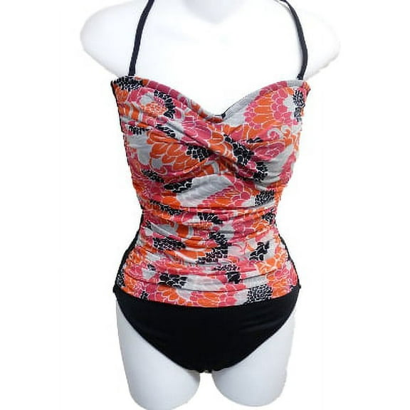 Jaclyn Smith Womens Black & Pink Floral Paisley 1 Piece Swim Suit Swimming 8