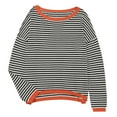 thumbnail image 4 of Baqcunre Women's Sweaters Women's Knitted Sweater Stripe Contrast Color Design Drop Shoulder Long Sleeve Pullover Casual Crewneck Sweatshirts Fall Outfits Women Trendy White S, 4 of 6