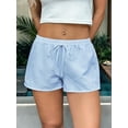 thumbnail image 2 of Women'S Striped Print Drawstring Elastic Waist Shorts Casual Wide Leg Low Rise Summer Boxer Shorts Light Blue M, 2 of 6