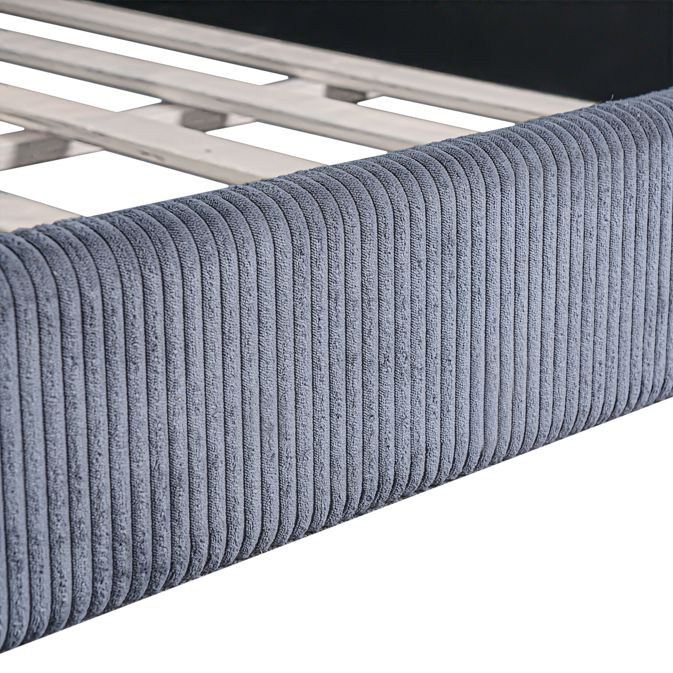 Noble House Kilby Full Upholstered House Daybed, Corduroy Montessori Bed with Touch-Switch LED Lighting, Grey