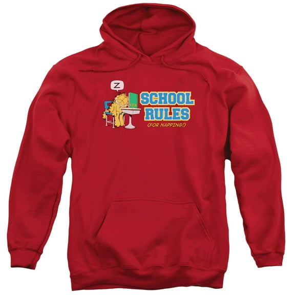 Garfield School Rules Adult Pullover Hoodie Sweatshirt Red