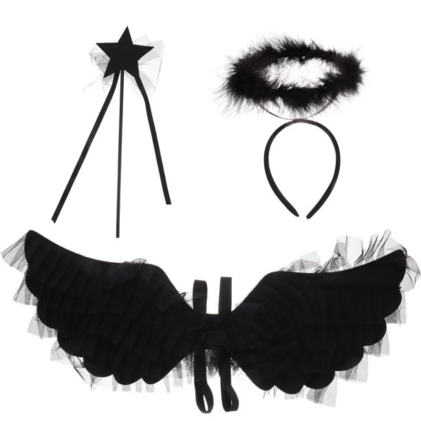 KAKOWELY 1 juego de alas de ángel para cosplay, alas de ángel decorativas con diadema y varita.